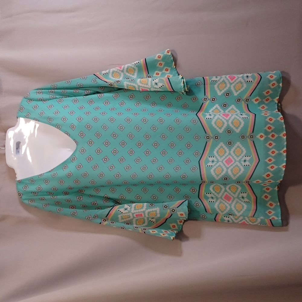 CONFETTI Women Multi-color V-Neck 3/4 Sleeve Shift Dress. Size S